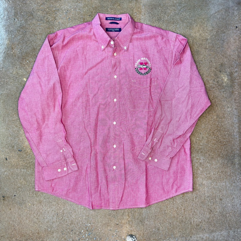 Devon & Jones Mens 2XL Red Chambray Button Down Shirt Team National Embroidered